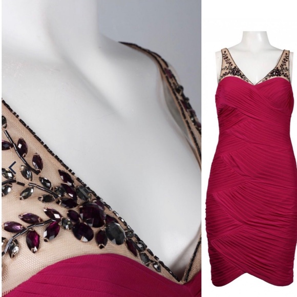 Adrianna Papell shirred beaded yoke dress - Picture 2 of 4